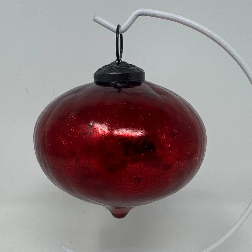 RESTORATION HARDWARE KUGEL STYLED TEARDROP MERCURY GLASS CHRISTMAS ORNAMENT RED